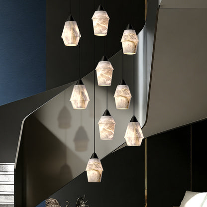 Stair Chandelier Nordic Minimalist Marble Hanging Lamp Sitting Room Villa Staircase Chandelier High Ceiling Pendant Light Lustre