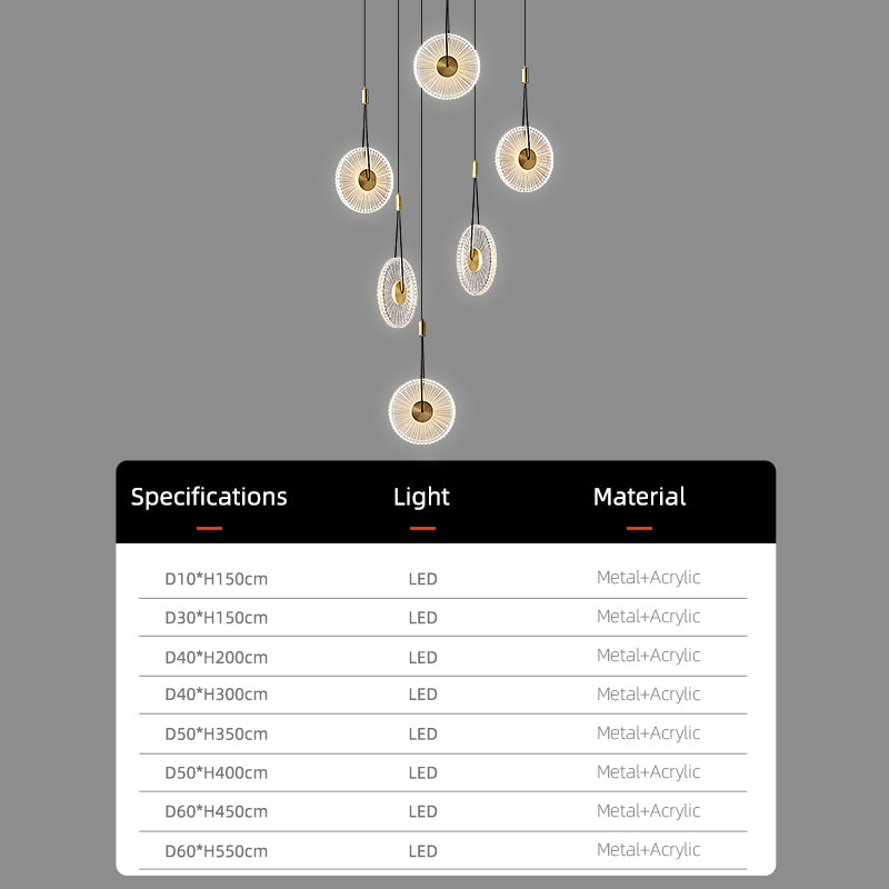 Modern Minimalist Stairs Chandelier Rotating Staircase Hanging Lights Acrylic Luxury Villa High Ceiling Pendent Light Lustre