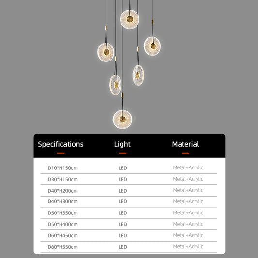 Modern Minimalist Stairs Chandelier Rotating Staircase Hanging Lights Acrylic Luxury Villa High Ceiling Pendent Light Lustre