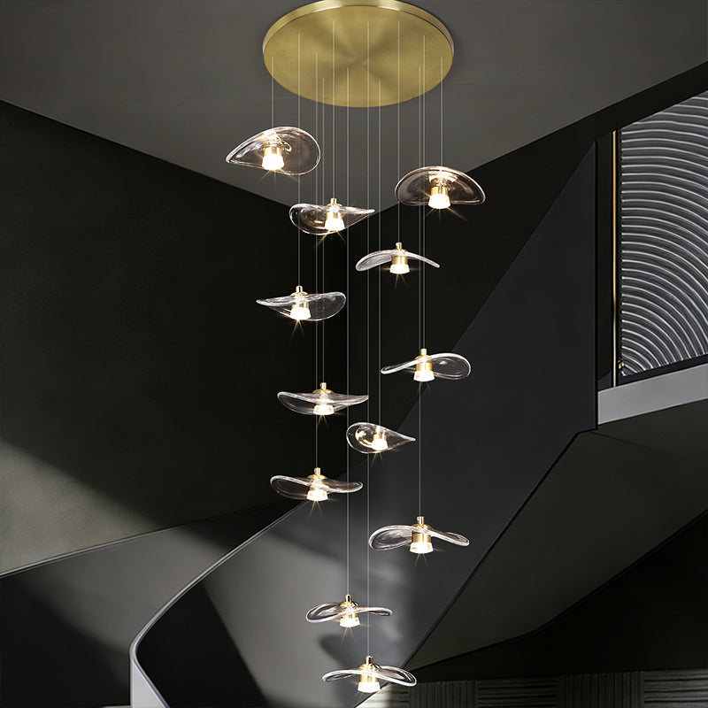 Stair Chandelier Luxury Nordic Minimalist Glass Staircase Chandelier Lighting Villa Staircase High Ceiling Chandelier