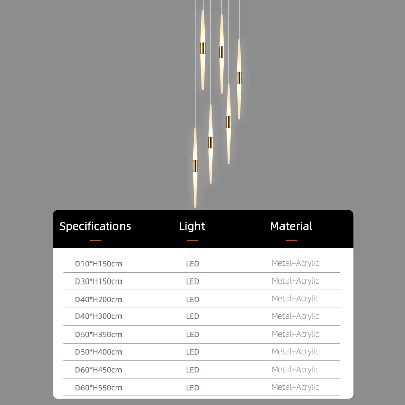 Acrylic Design Ceiling Stair Pendant Lamp Lighting Luxury Fixture Chandelier Long Staircase Chandelier Lustre Hanging Light