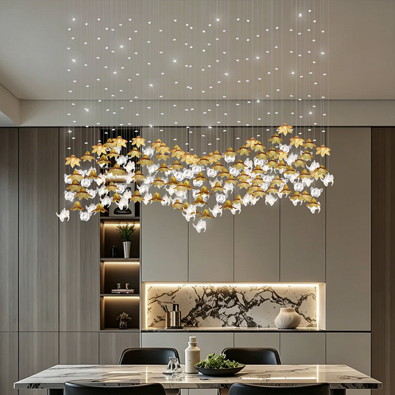 Dining Room Chandeliers Modern Villa Dining Table Island Pendant Lamp Creative Glass Flower Hanging Lamp