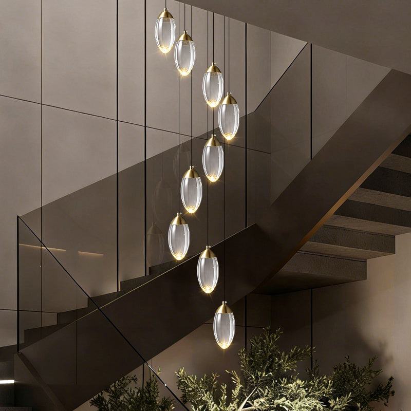 Stair Chandelier Luxury Crystal Chandelier Villa Duplex Loft Pendent Light Lighting Staircase High Ceiling Led Hanging Lamp
