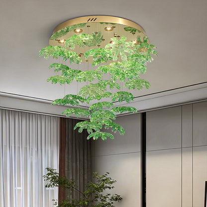 Modern Green Leaf Glass living room Chandelier