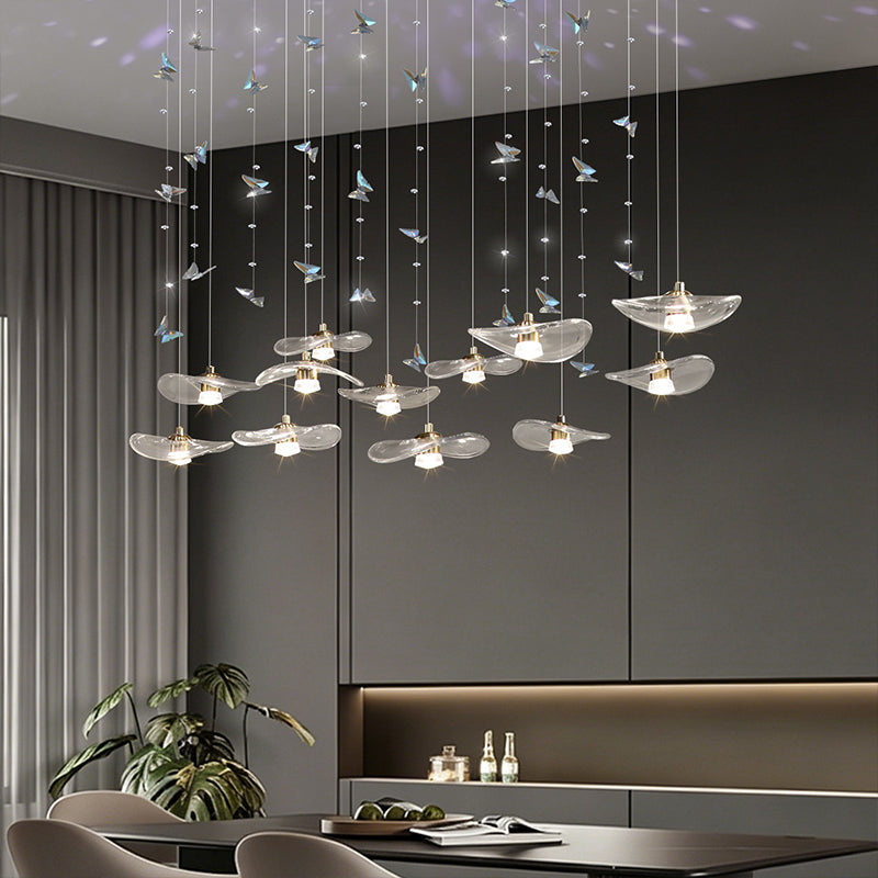 Dining Room Chandeliers Modern Villa Dining Table Bar Counter Kitchen Ceiling Lamp Double Color Lotus Leaf Glass Art Hanging Lam