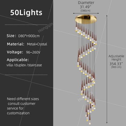 Staircase Hanging Light Rotating Staircase Crystal Chandelier Hanging Lamp Hall Villa High Ceiling Long Pendant Light Lighting