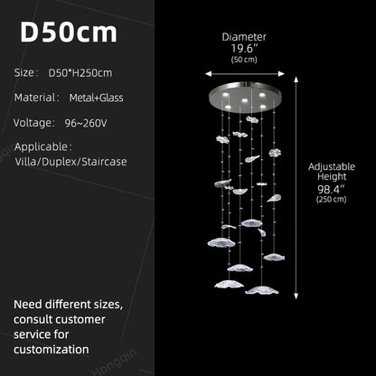 Glass Chandelier Long Luxury Hanging Light Stair Chandelier Modern Hanging Lamp Lighting High Ceiling Staircase Pendant Light