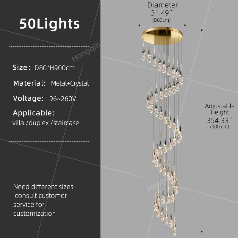 Modern Staircase Pendant Light Luxury Villa Attic Restaurant Suspended Ceiling Ceiling Light Designer Crystal Pendant Light