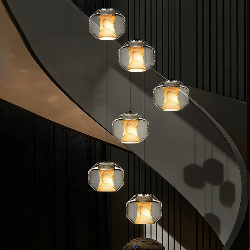 Stair Chandelier Nordic Pendent Light Minimalist Marble Ceiling Hanging Lamp Sitting Room Villa Staircase Chandelier Lighting