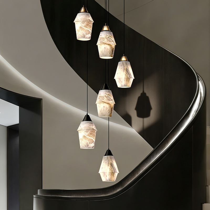 Stair Chandelier Nordic Minimalist Marble Hanging Lamp Sitting Room Villa Staircase Chandelier High Ceiling Pendant Light Lustre