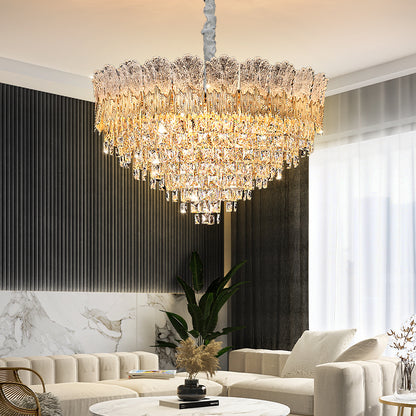 Modern Luxury Gold Iron Crystal Living Room Hanging Lamp