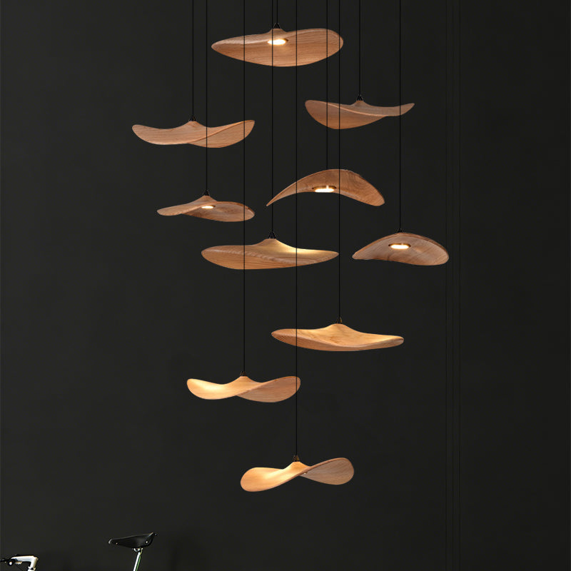 Wabi Sabi Solid Wood Villa Duplex Staircase Restaurant Chandelier