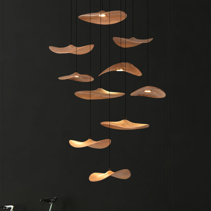 Wabi Sabi Solid Wood Villa Duplex Staircase Restaurant Chandelier