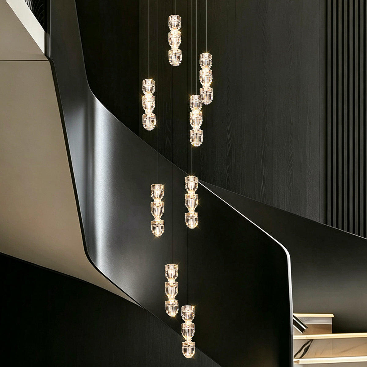 Modern Crystal Stair Loft Duplex Chandelier