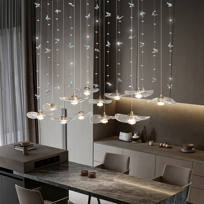 Dining Room Chandeliers Modern Villa Dining Table Bar Counter Kitchen Ceiling Lamp Double Color Lotus Leaf Glass Art Hanging Lam