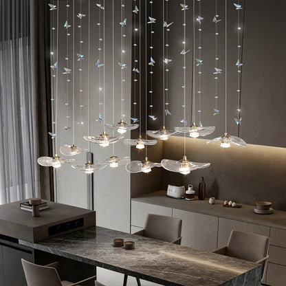 Dining Room Chandeliers Modern Villa Dining Table Bar Counter Kitchen Ceiling Lamp Double Color Lotus Leaf Glass Art Hanging Lam