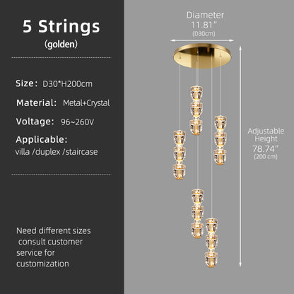 Modern Crystal Stair Loft Duplex Chandelier