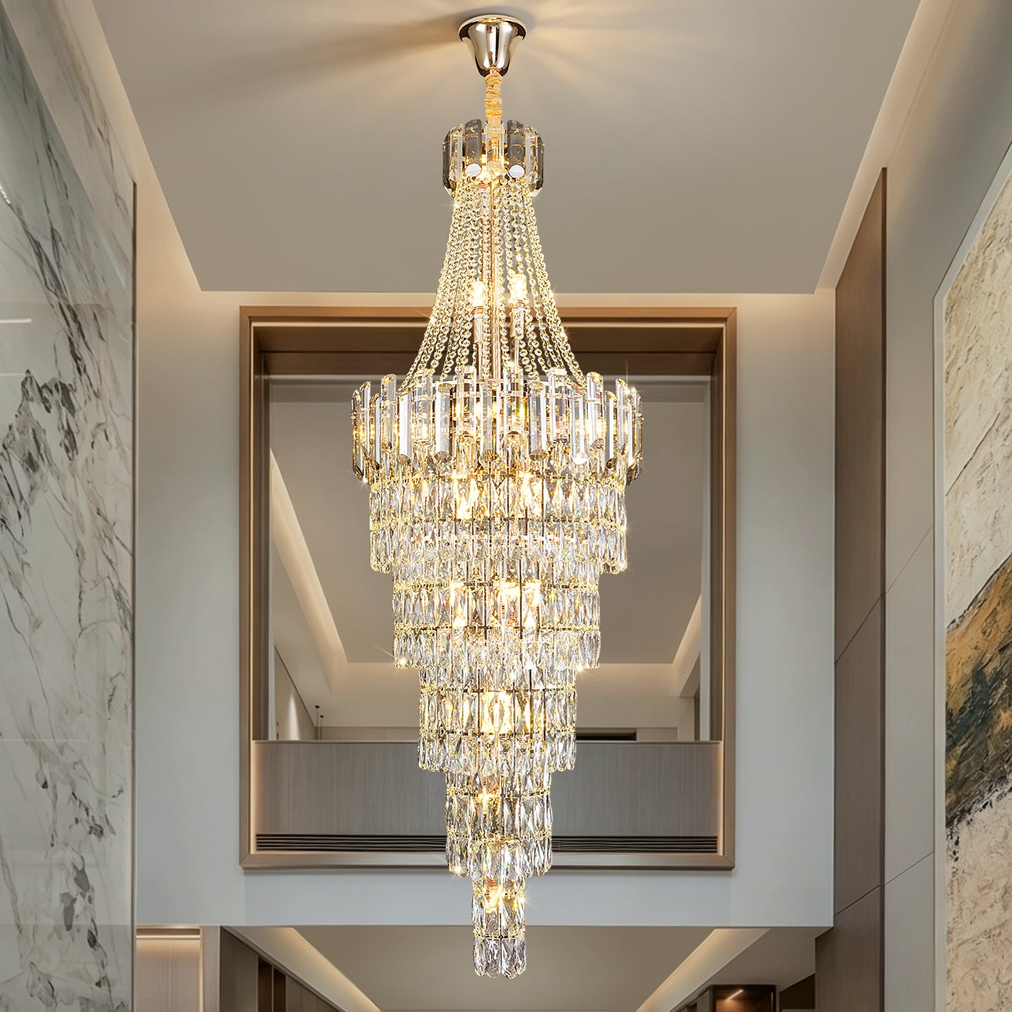 Luxury Stair Crystal Duplex Hall Chandelier
