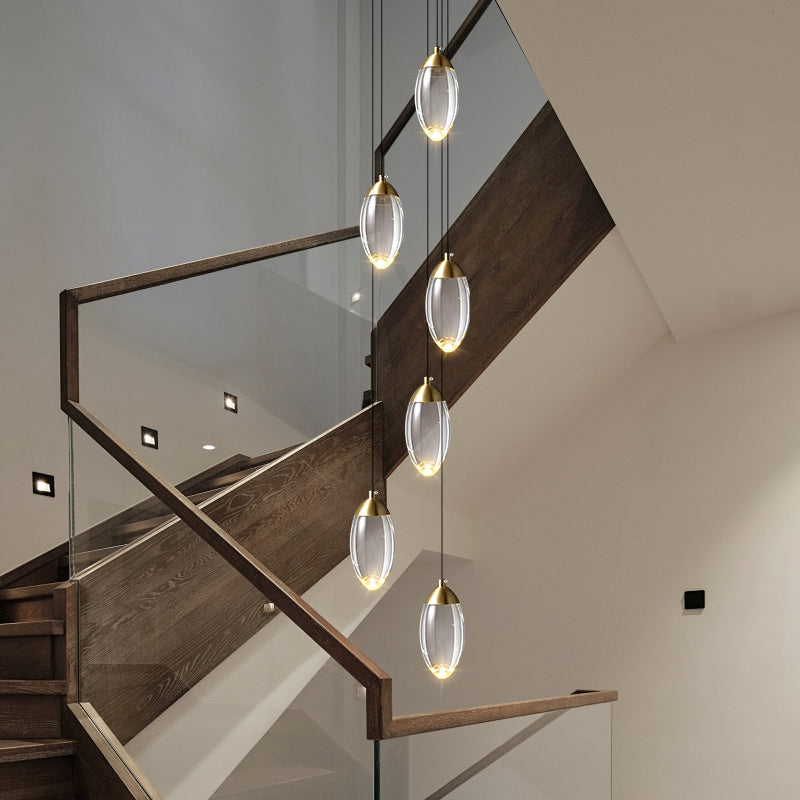 Stair Chandelier Luxury Crystal Chandelier Villa Duplex Loft Pendent Light Lighting Staircase High Ceiling Led Hanging Lamp