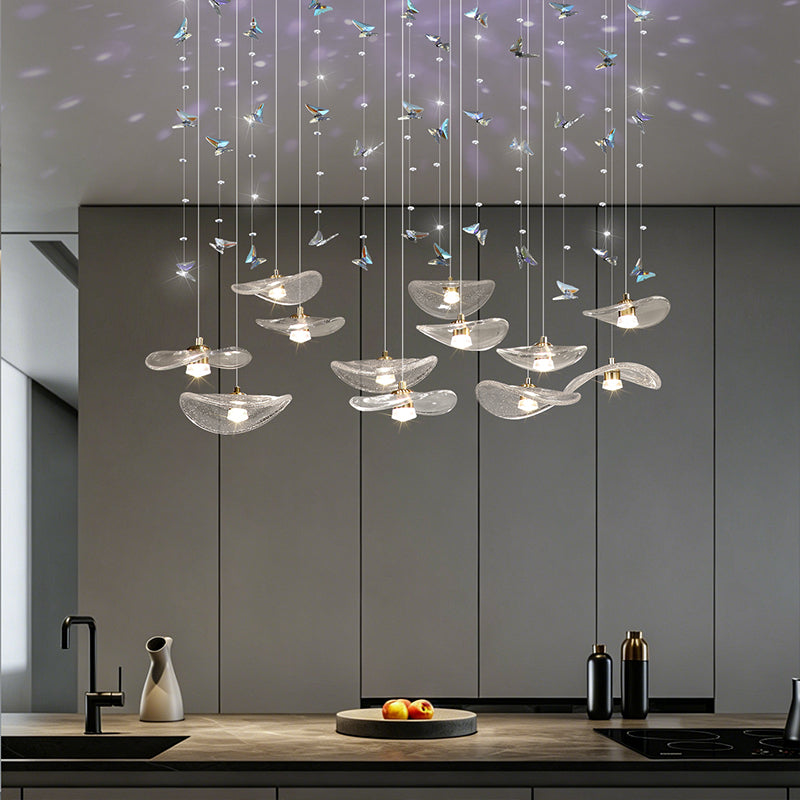 Restaurant Pendant Light Modern Villa Loft Chandelier Designer Lotus Leaf Glass Ceiling Hanging Chandelier