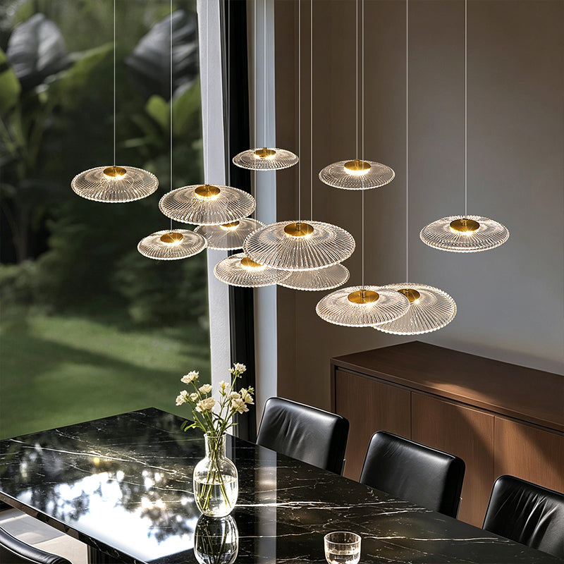 Modern Luxury Glass Chandelier Bar Kitchen Island Table Ripple Water Glass Pendant Lamp Art High Ceiling Hanging Lights