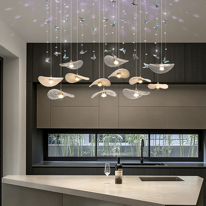 Dining Room Chandeliers Modern Villa Table Island Pendant Lamp Cream-white Lotus Leaf Glass Art Hanging Lamp