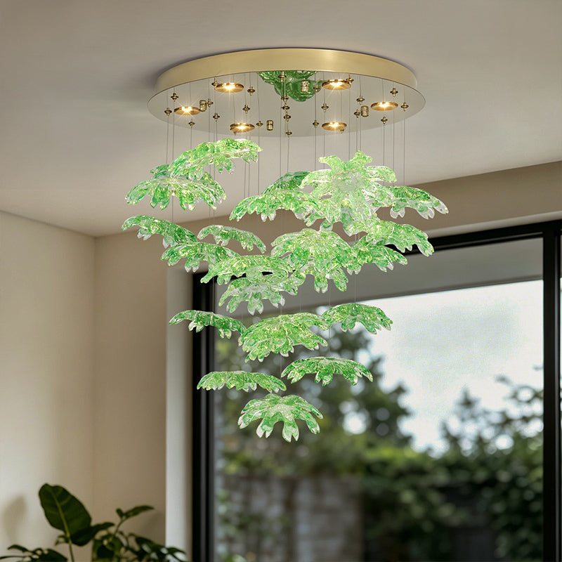 Modern Green Leaf Glass living room Chandelier