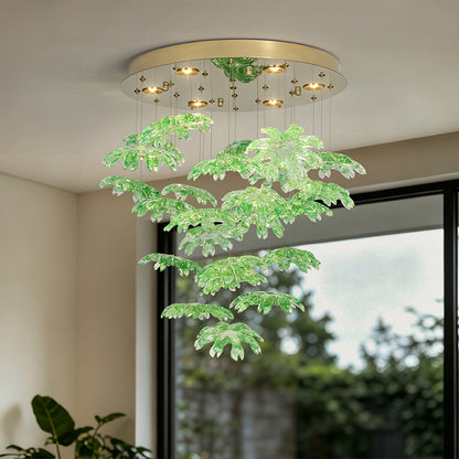 Modern Green Leaf Glass living room Chandelier