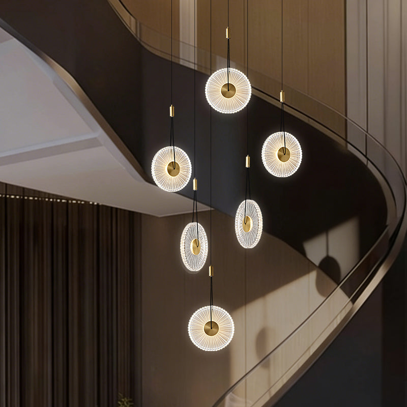 Modern Minimalist Stairs Chandelier Rotating Staircase Hanging Lights Acrylic Luxury Villa High Ceiling Pendent Light Lustre