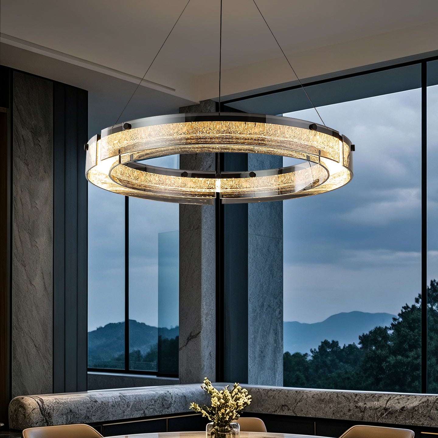 Modern Double Ring LED Suspension Chandelier