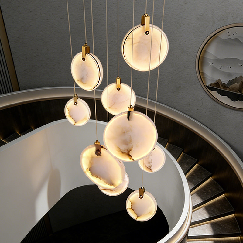 Luxury High Ceiling Hanging Lights Marble Pendant Light for Stair Lustre Sitting Room Villa Staircase Chandelier Lighting