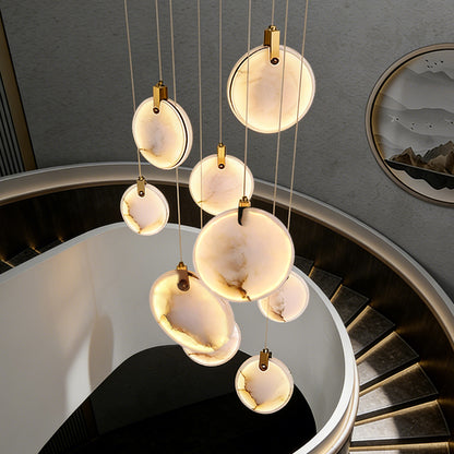 Luxury High Ceiling Hanging Lights Marble Pendant Light for Stair Lustre Sitting Room Villa Staircase Chandelier Lighting