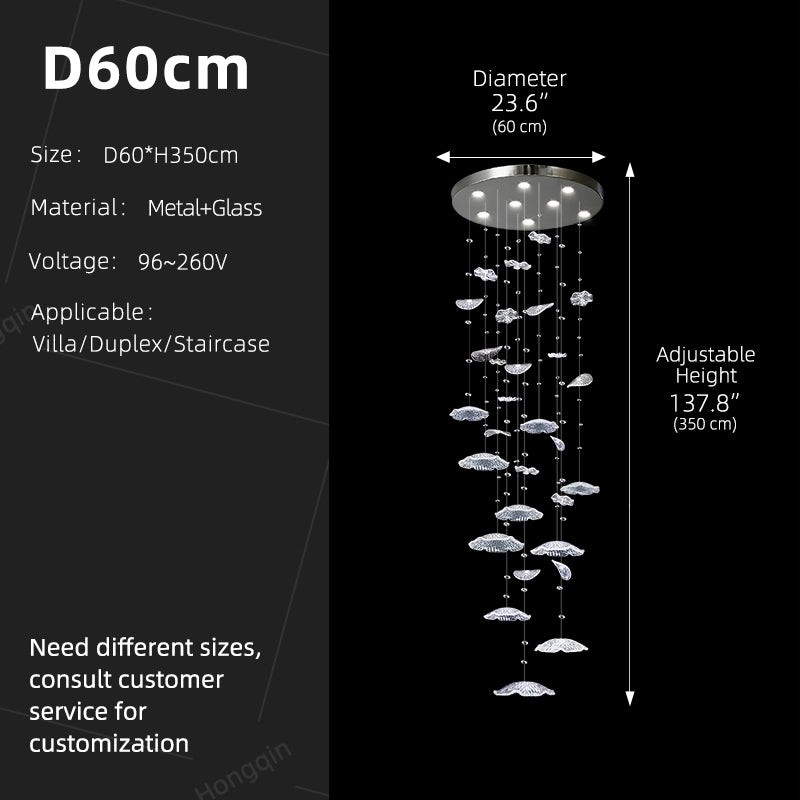 Glass Chandelier Long Luxury Hanging Light Stair Chandelier Modern Hanging Lamp Lighting High Ceiling Staircase Pendant Light