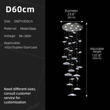 Glass Chandelier Long Luxury Hanging Light Stair Chandelier Modern Hanging Lamp Lighting High Ceiling Staircase Pendant Light