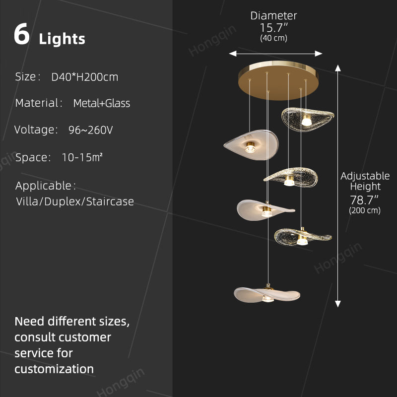 Stair Light LED Glass Chandelier Modern Pendant Light for Living Restaurant Staircase Long Villa Hote Luxury Stairwell Lighting