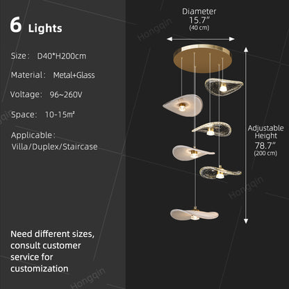 Stair Light LED Glass Chandelier Modern Pendant Light for Living Restaurant Staircase Long Villa Hote Luxury Stairwell Lighting