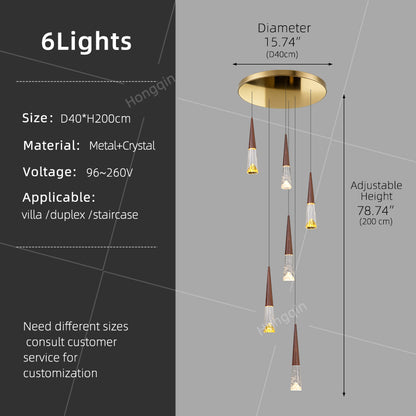 Staircase Hanging Light Rotating Staircase Crystal Chandelier Hanging Lamp Hall Villa High Ceiling Long Pendant Light Lighting