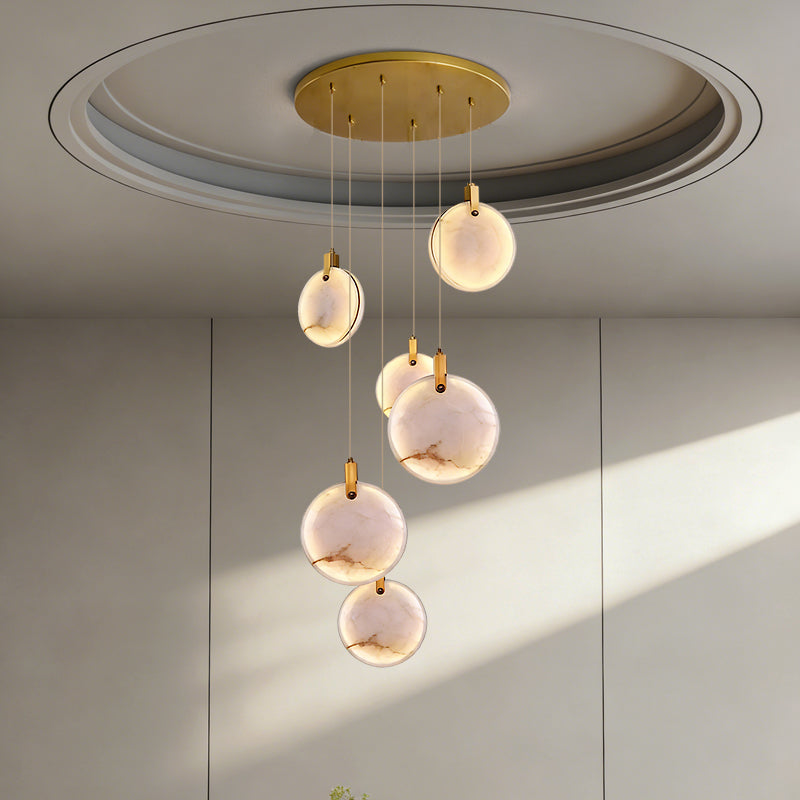 Luxury High Ceiling Hanging Lights Marble Pendant Light for Stair Lustre Sitting Room Villa Staircase Chandelier Lighting