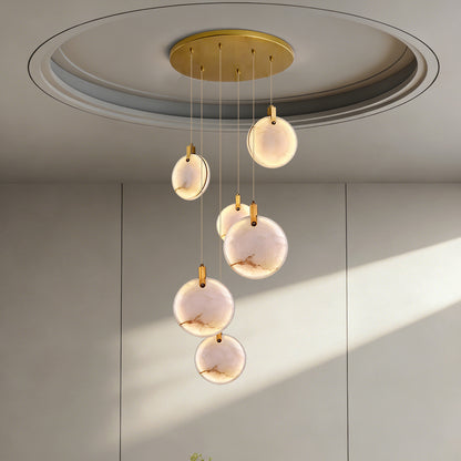 Luxury High Ceiling Hanging Lights Marble Pendant Light for Stair Lustre Sitting Room Villa Staircase Chandelier Lighting