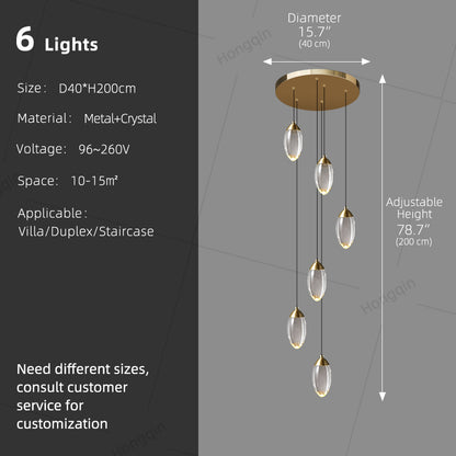 Stair Chandelier Luxury Crystal Chandelier Villa Duplex Loft Pendent Light Lighting Staircase High Ceiling Led Hanging Lamp