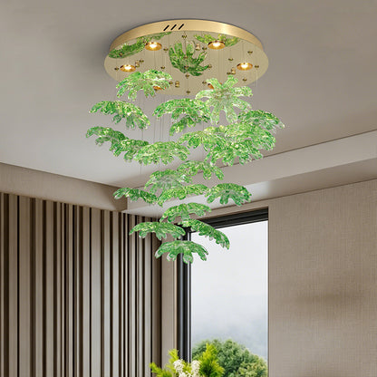 Modern Green Leaf Glass living room Chandelier
