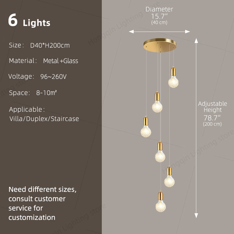 Modern Luxury Long Glass Stairs Chandelier