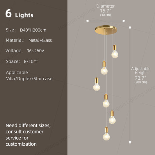 Modern Luxury Long Glass Stairs Chandelier