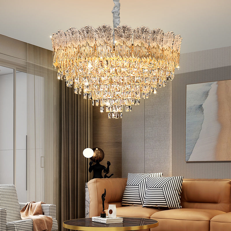 Modern Luxury Gold Iron Crystal Living Room Hanging Lamp