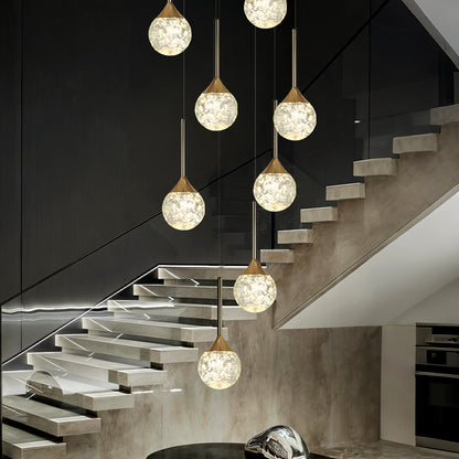 Modern Villa Loft Crystal LED Stair Chandelier