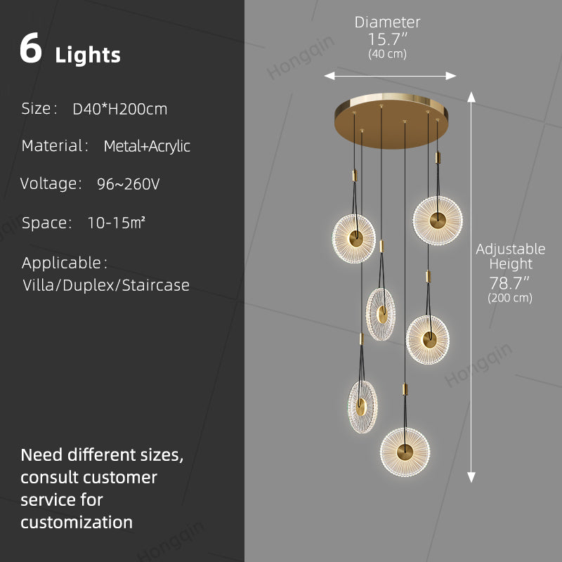Modern Minimalist Stairs Chandelier Rotating Staircase Hanging Lights Acrylic Luxury Villa High Ceiling Pendent Light Lustre