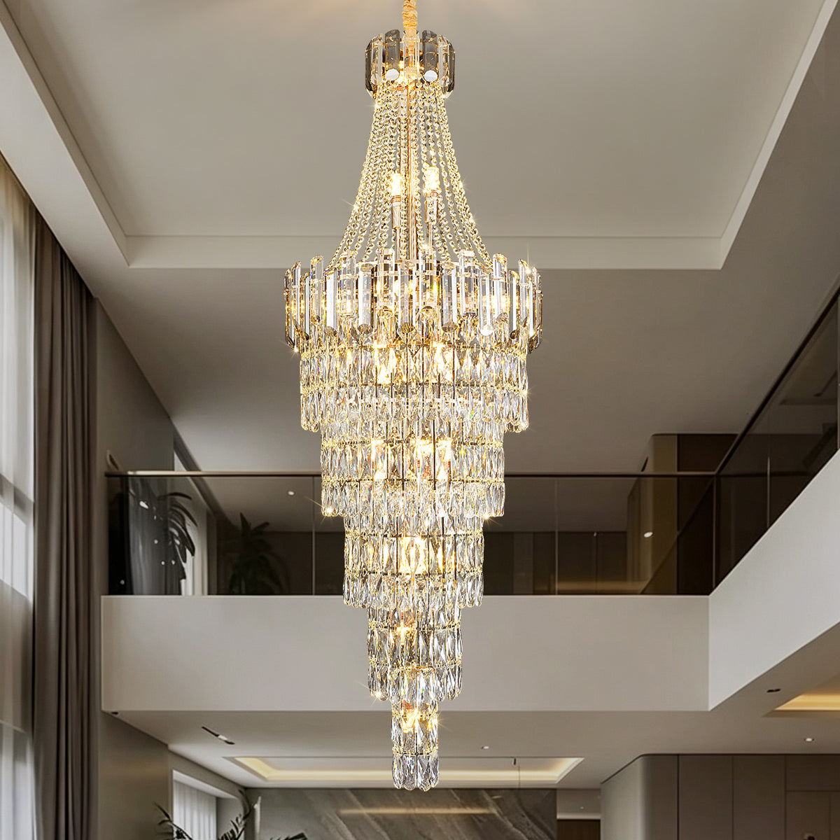Luxury Stair Crystal Duplex Hall Chandelier