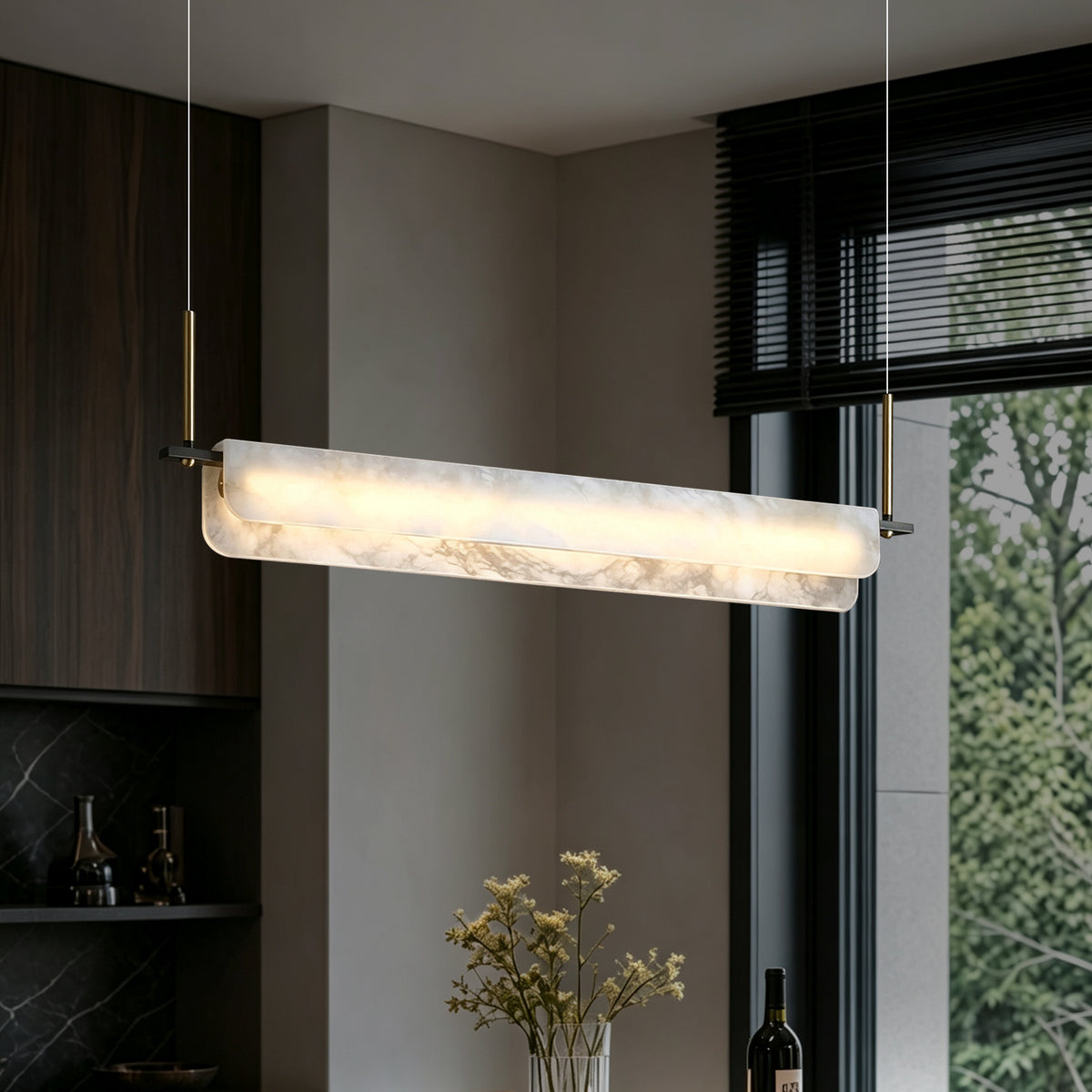 Modern Natural Marble Long Chandelier