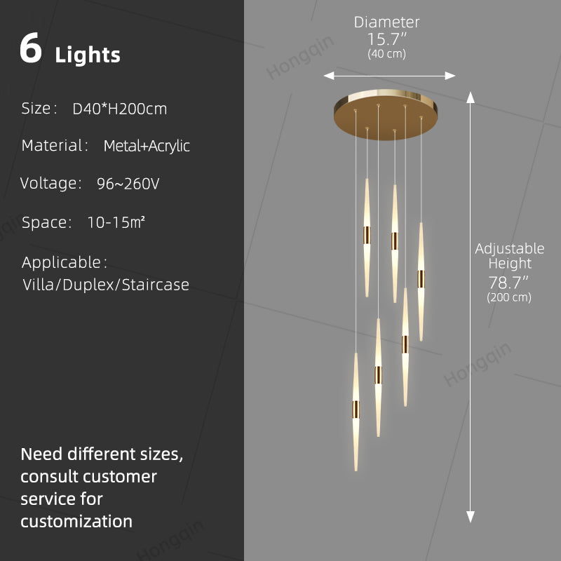 Acrylic Design Ceiling Stair Pendant Lamp Lighting Luxury Fixture Chandelier Long Staircase Chandelier Lustre Hanging Light