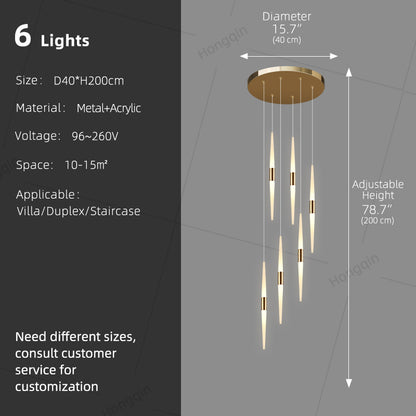 Acrylic Design Ceiling Stair Pendant Lamp Lighting Luxury Fixture Chandelier Long Staircase Chandelier Lustre Hanging Light